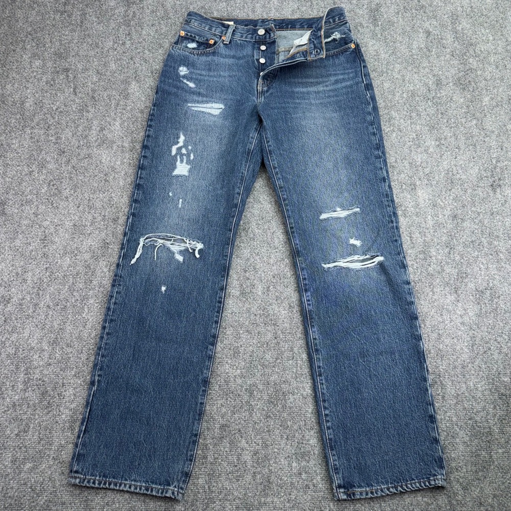 Levis Jeans Mens 30x31.5 Blue 501 Premium Ruthless Distressed Button Fly Denim